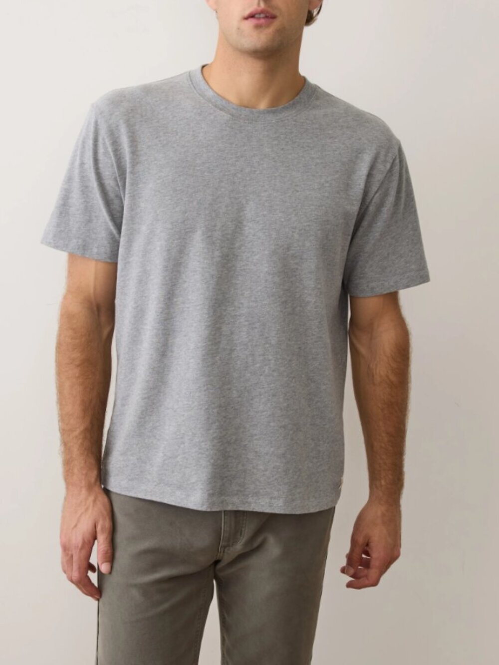 Marine Layer Luxe Jersey Relaxed Tee in Heather Grey Heavyweight Short Sleeve